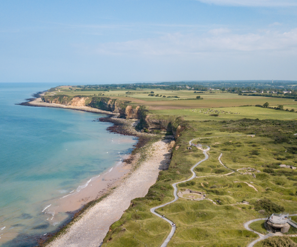 Vue aérienne des plages du débarquement en Normandie